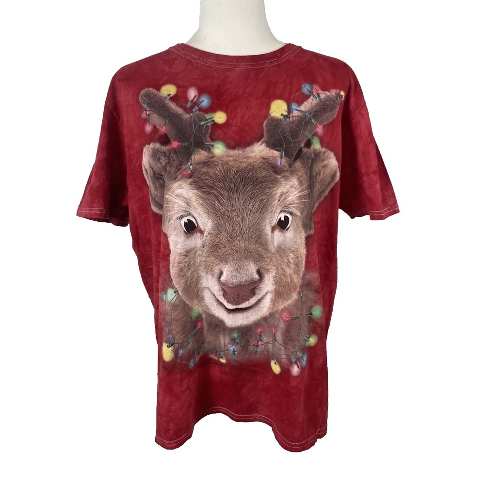 gildan softstyle‎ Short Sleeve Holiday Red Raindeer Christmas Light Adult Size L